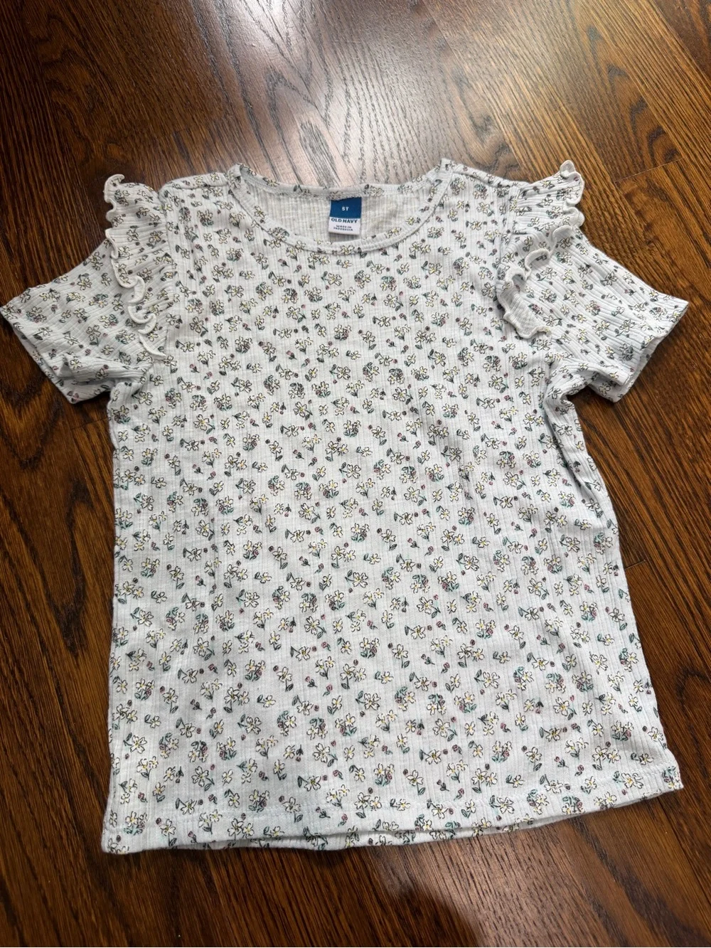 Old Navy White Floral Ruffle Sleeve Girls' Tee, 5T